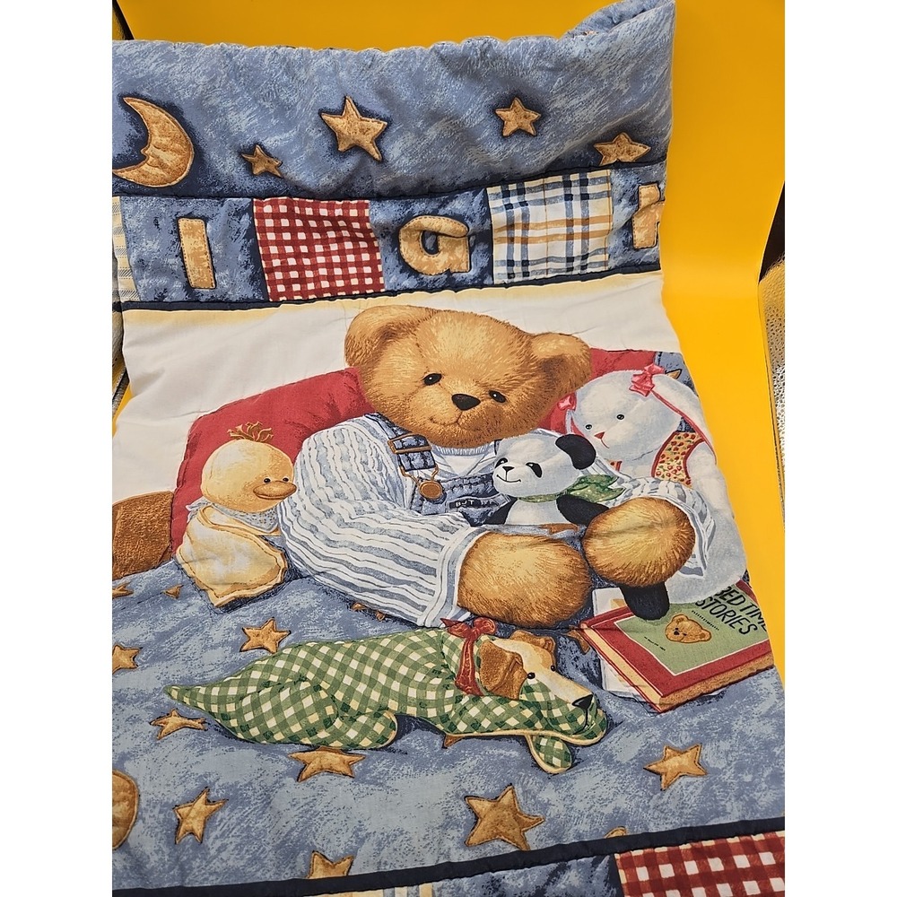 VTG Blue Jean Teddy "NIGHT NIGHT" Crib Comforter Standard Size Exc Condition! - Picture 3 of 5